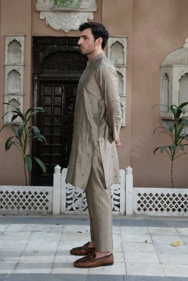 Picture of Fabrich - Mens Embroidered Kameez Shalwar - Ecru - Available at Raja Sahib