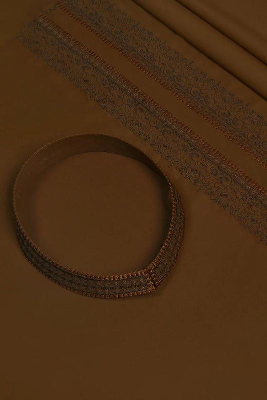 Fabrich - Men's Unstitch Embroidered Kameez Shalwar - Carob