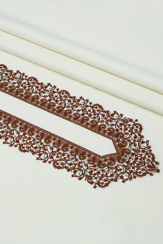 Fabrich - Men's Kashmiri Embroidered Wash 'N Wear Fabric Unstitch Kameez Shalwar - Cream