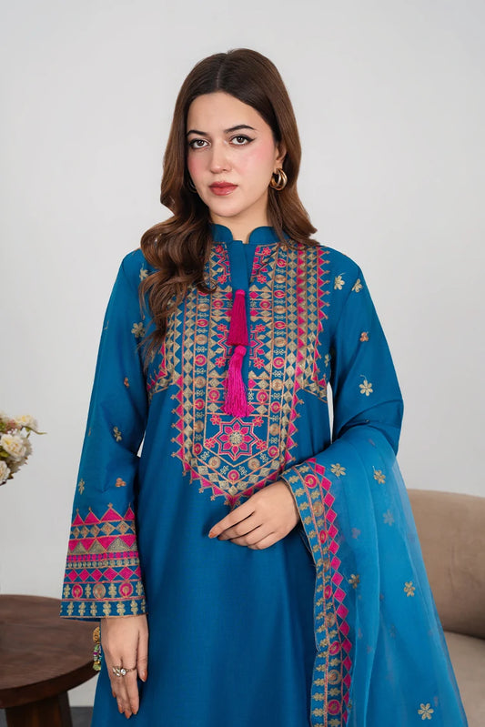 Gulle Eida - 3 Piece Kurta Set - Bluish Beauty