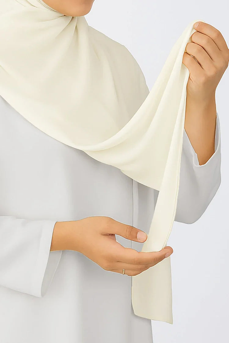 Picture of Divinely Crafted - Hijab Chiffon - Cream White - Available at Raja Sahib