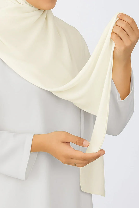 Picture of Divinely Crafted - Hijab Chiffon - Cream White - Available at Raja Sahib
