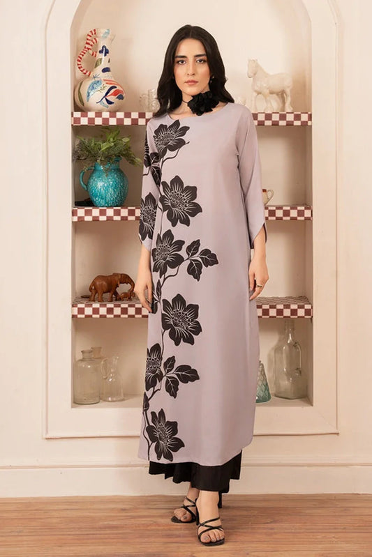 Picture of Stitch Vibes - Morganite RTW Collection - 1 PC - Lilac Long Shirt - Available at Raja Sahib