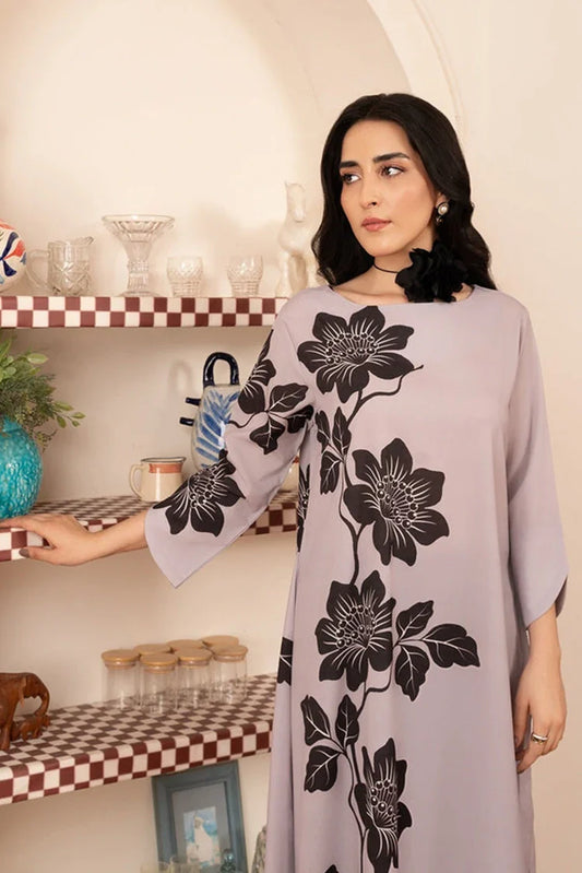 Picture of Stitch Vibes - Morganite RTW Collection - 1 PC - Lilac Long Shirt - Available at Raja Sahib