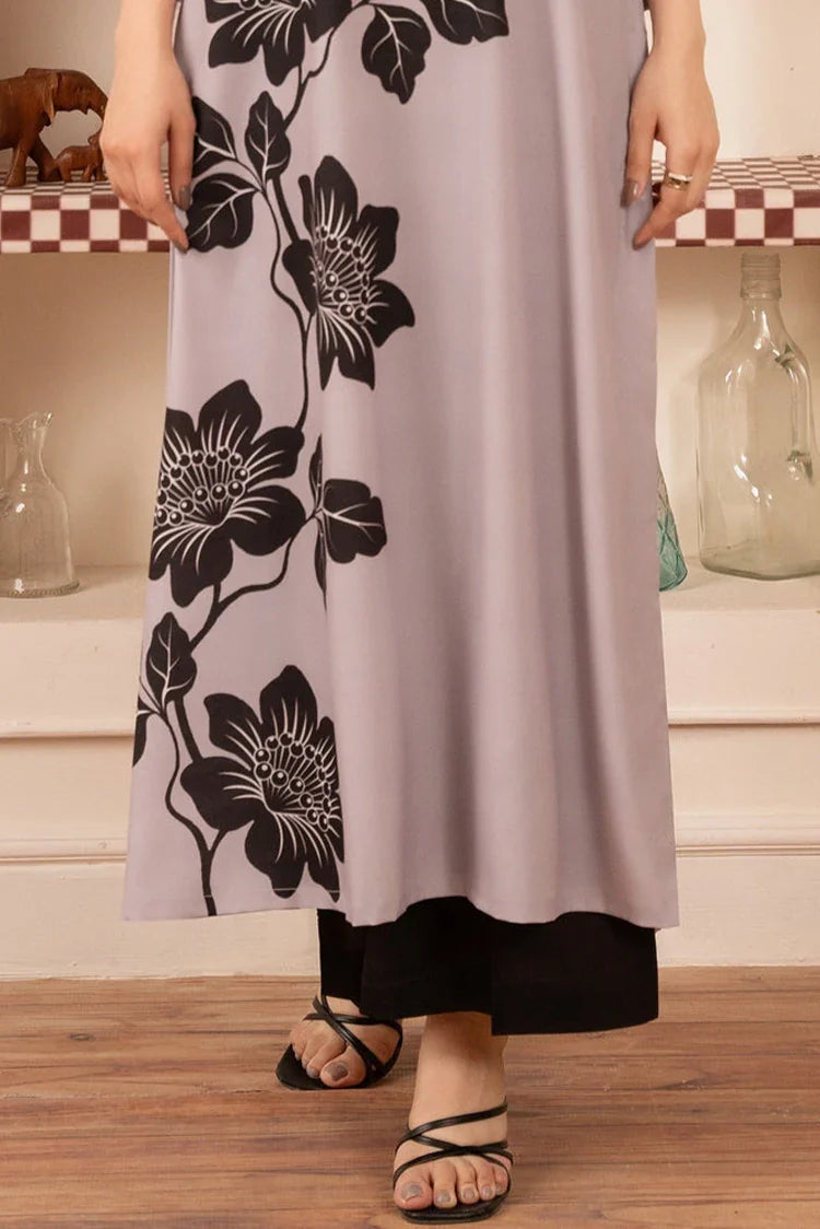 Picture of Stitch Vibes - Morganite RTW Collection - 1 PC - Lilac Long Shirt - Available at Raja Sahib