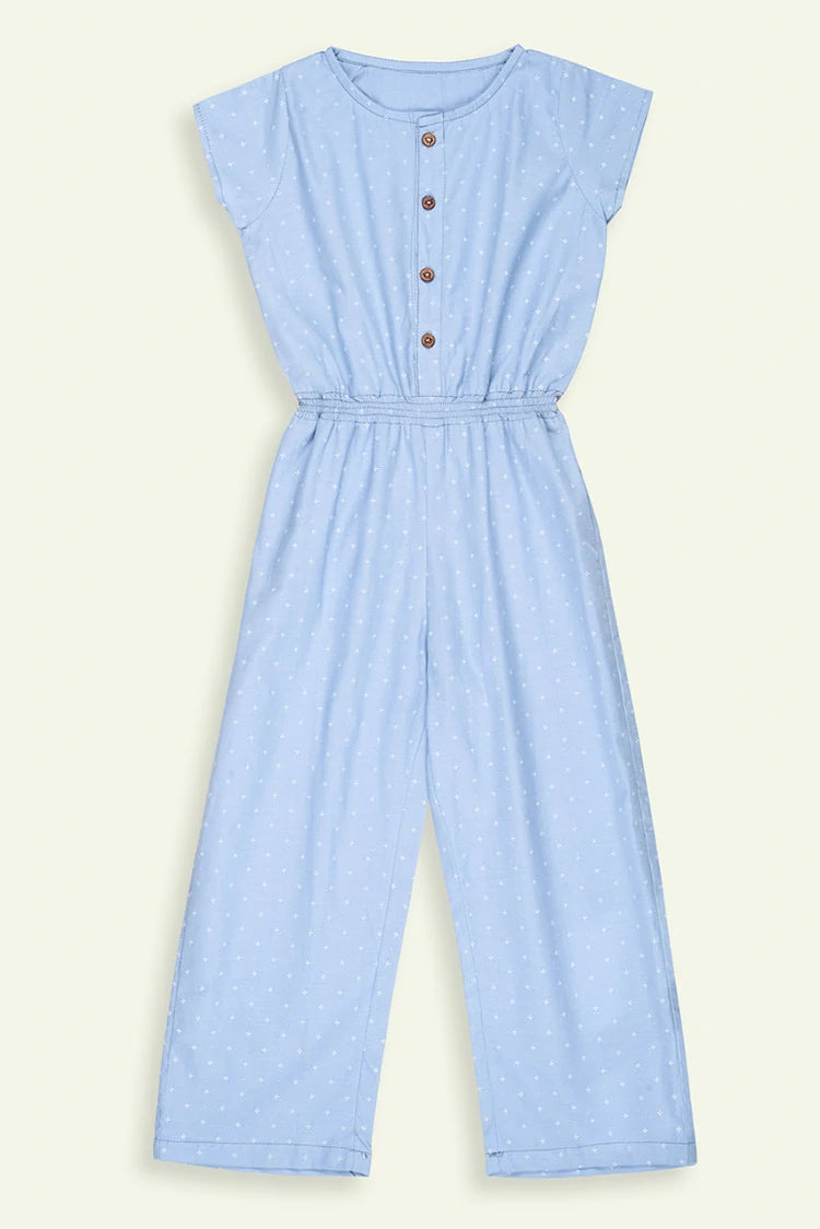 Picture of Ixample - Girls Sky Blue Printed Wide Leg Jumpsuit - Available at Raja Sahib