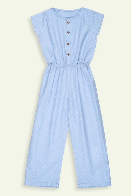 Picture of Ixample - Girls Sky Blue Printed Wide Leg Jumpsuit - Available at Raja Sahib