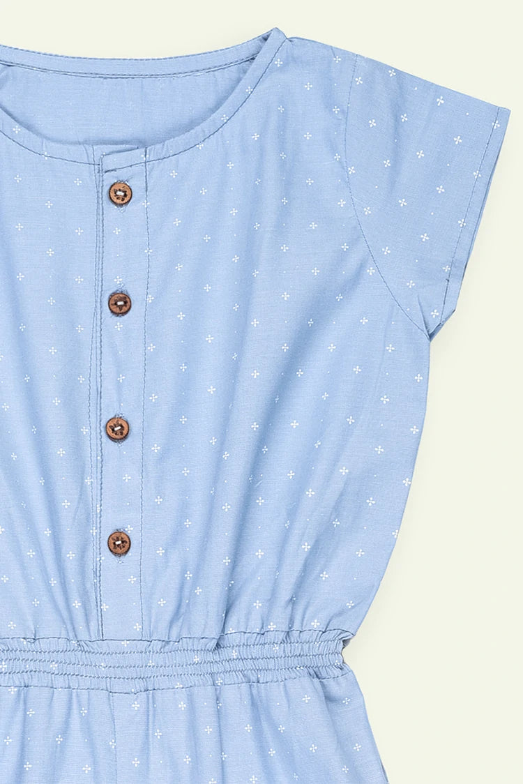 Picture of Ixample - Girls Sky Blue Printed Wide Leg Jumpsuit - Available at Raja Sahib