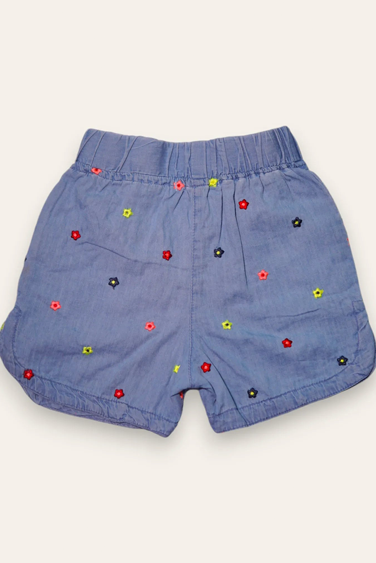 Picture of Ixample - Girls Floral Embroidered Denim Short - Available at Raja Sahib