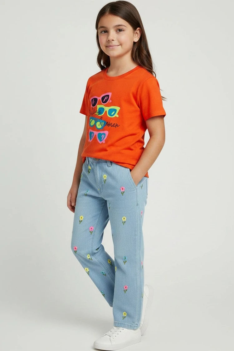 Picture of Ixample - Wide Leg Embroidered Denim Jeans - Available at Raja Sahib