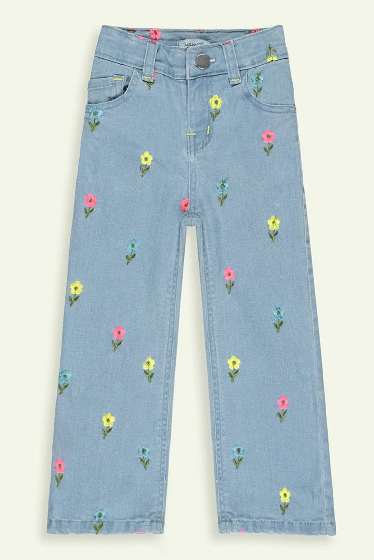 Picture of Ixample - Wide Leg Embroidered Denim Jeans - Available at Raja Sahib