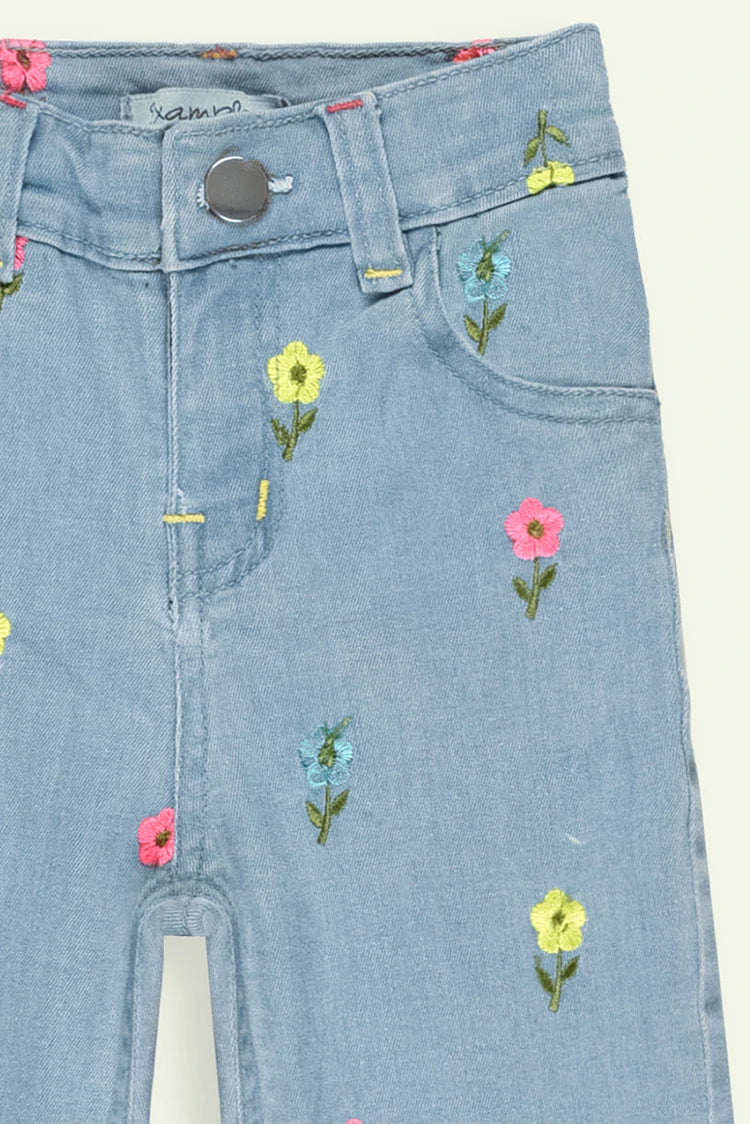 Picture of Ixample - Wide Leg Embroidered Denim Jeans - Available at Raja Sahib