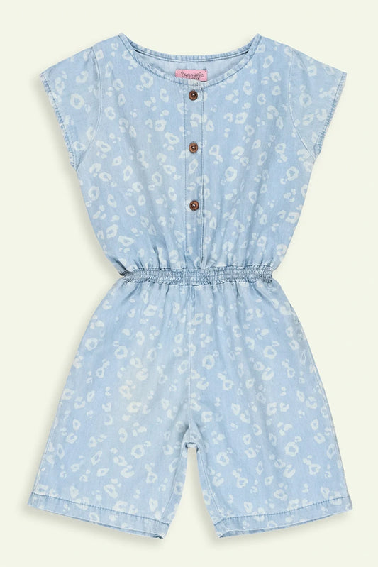 Picture of Ixample - Girls Printed Denim Playsuit - Available at Raja Sahib
