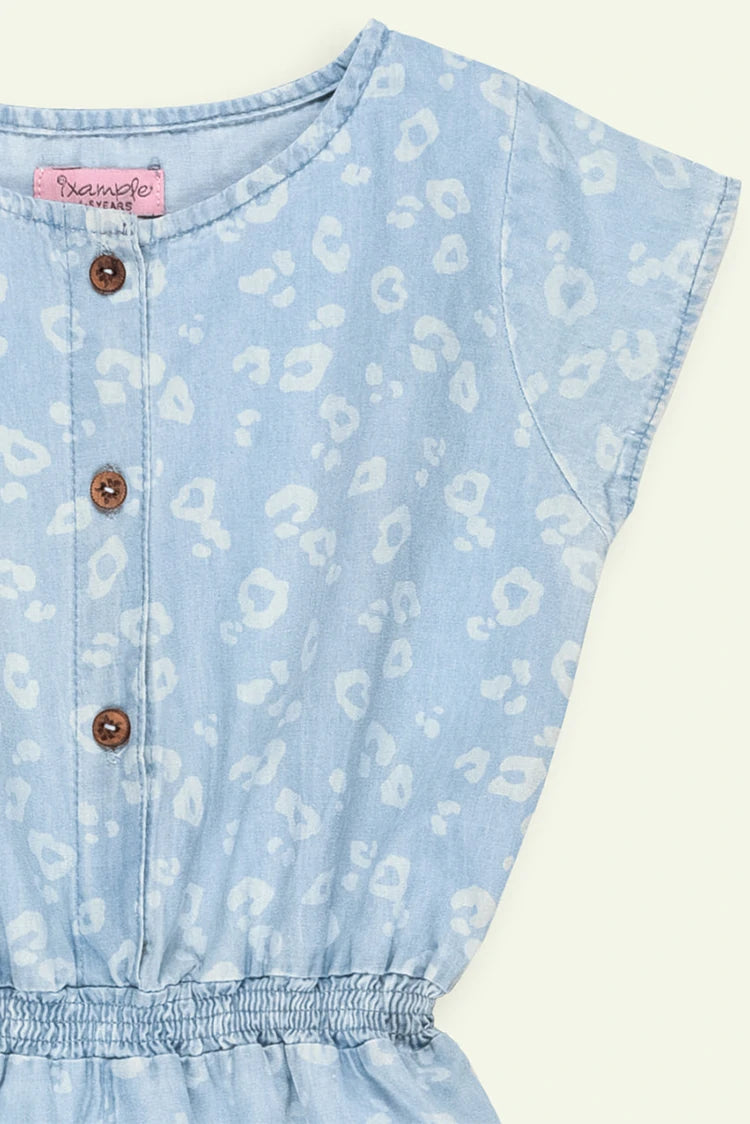 Picture of Ixample - Girls Printed Denim Playsuit - Available at Raja Sahib