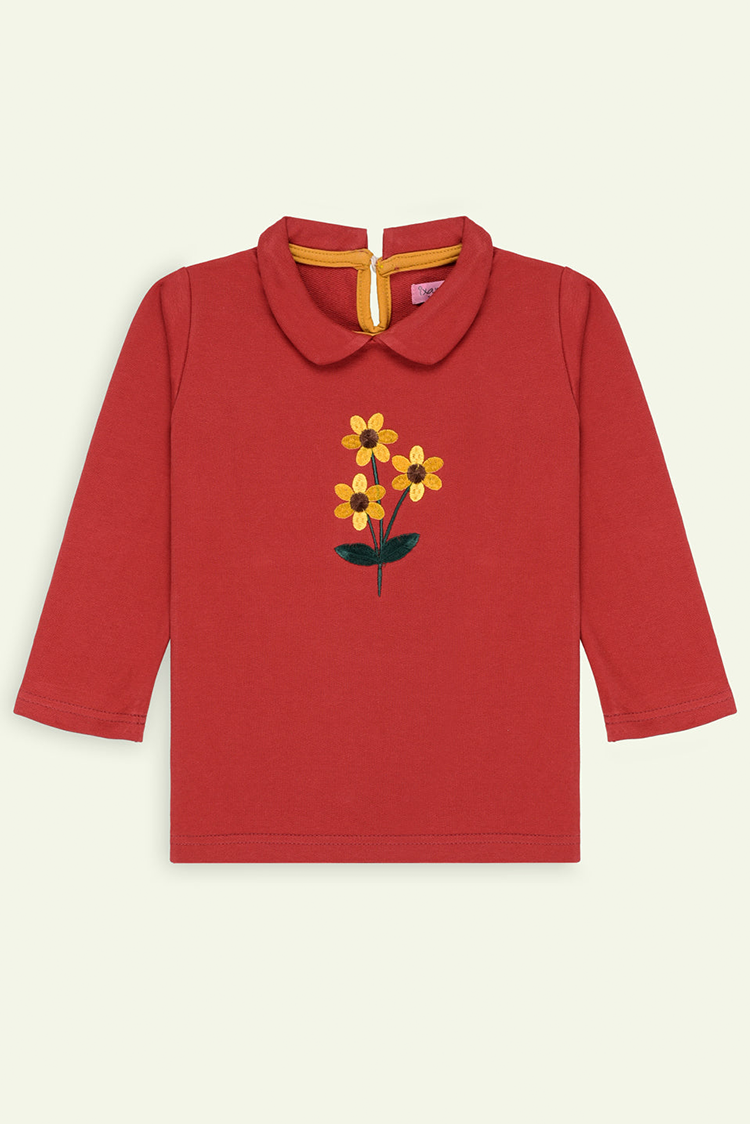 Picture of Ixample - Floral Embroidered Collared French Terry Top - Available at Raja Sahib