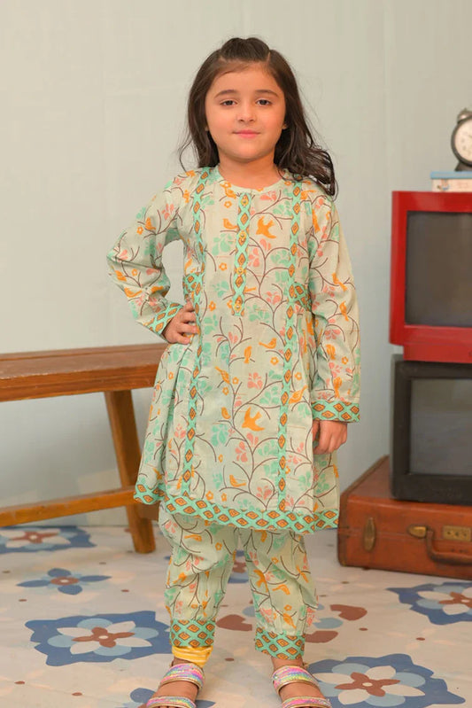 Picture of KAC-02817 | Sea Green & Muliticolor | Casual 2 Piece Suit | Cotton Dobby Print - Available at Raja Sahib