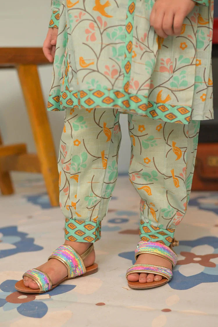 Picture of KAC-02817 | Sea Green & Muliticolor | Casual 2 Piece Suit | Cotton Dobby Print - Available at Raja Sahib