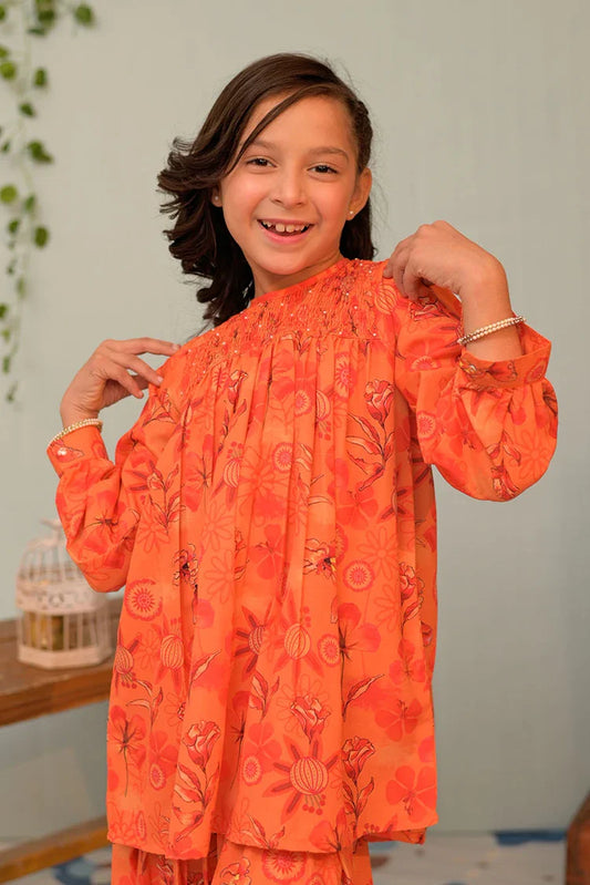 Picture of KAC-02959 | Orange & Multicolor | Casual 2 Piece Suit | Polyester Swiss Lawn - Available at Raja Sahib