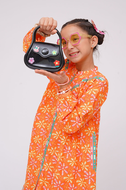 Picture of Senorita - Orange & Multicolor - Casual 2 Piece Suit - KAC-03583 - Available at Raja Sahib