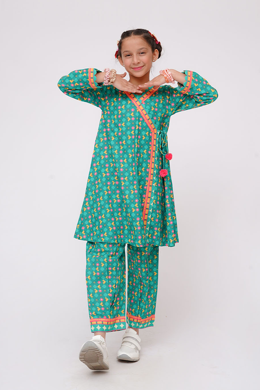 Senorita - Turquoise Green & Multicolor - Casual 2 Piece Suit - KAC-03584