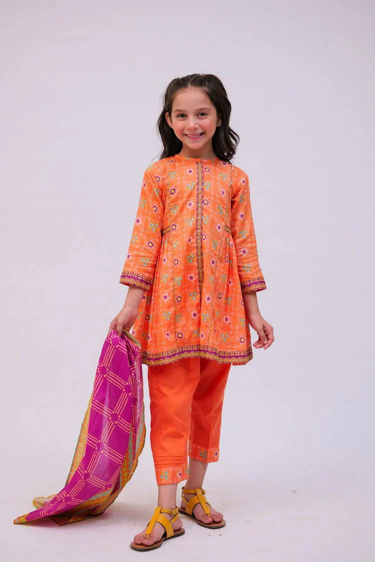 Picture of Senorita - KAD-02747 - Orange & Multicolor - Casual 3 Piece Suit - Cotton Lawn Printed - Available at Raja Sahib