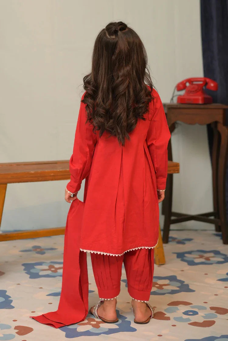 Picture of KAD-02794 | RED | Casual 3 Piece Suit | Cotton Dobby Self - Available at Raja Sahib