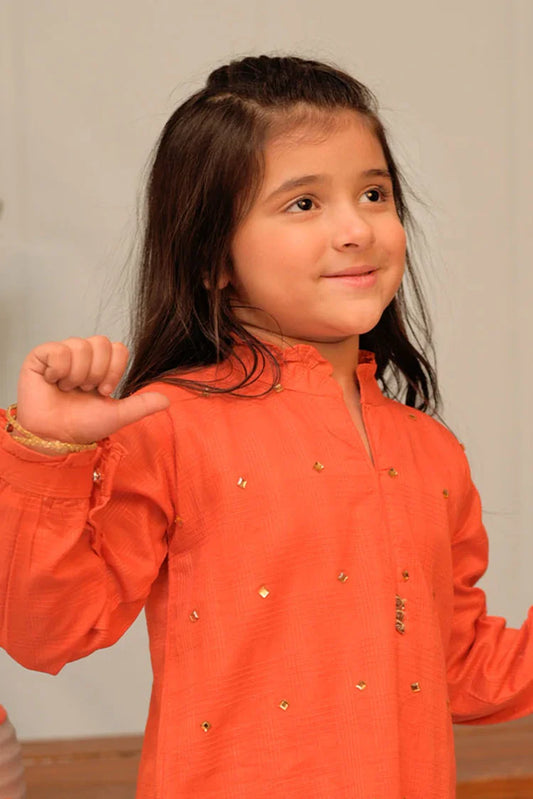 Picture of KAD-02879 | Orange & Gold | Casual 3 Piece Suit | Cotton Self Dobby - Available at Raja Sahib