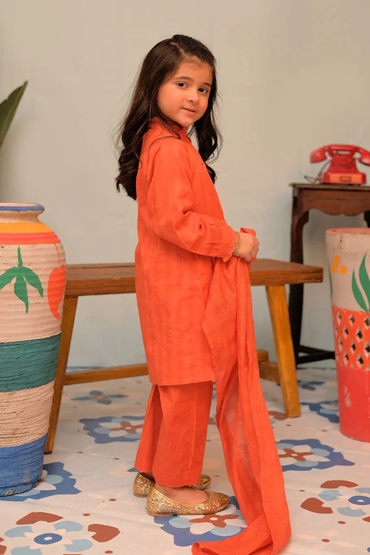 Picture of KAD-02879 | Orange & Gold | Casual 3 Piece Suit | Cotton Self Dobby - Available at Raja Sahib