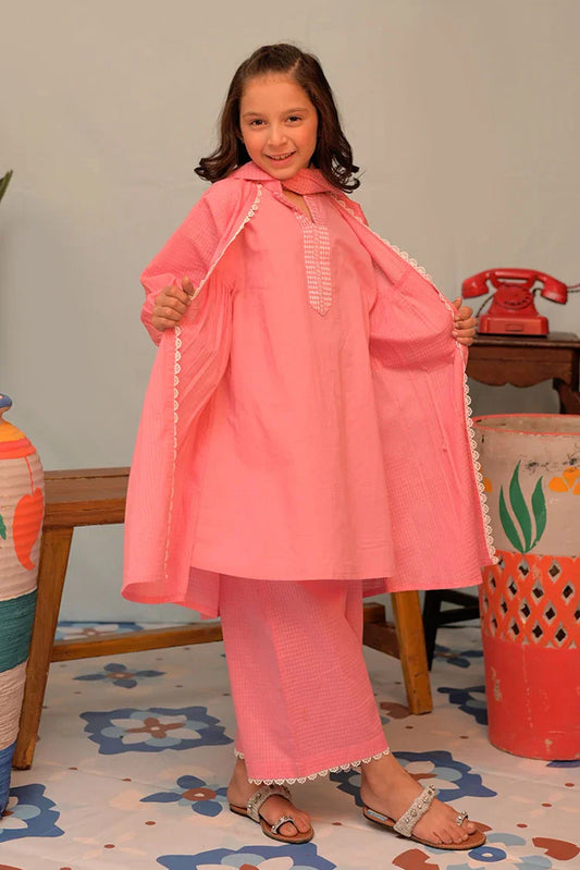 Picture of KAD-02880| Pink | Casual 3 Piece Suit | Cotton Self Dobby - Available at Raja Sahib