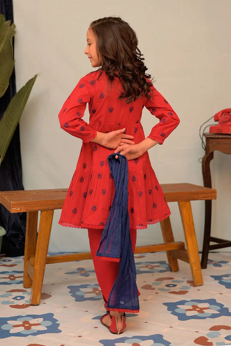 Picture of KAD-02922 | Red & Blue | Casual 3 Piece Suit | Cotton Jacquard - Available at Raja Sahib