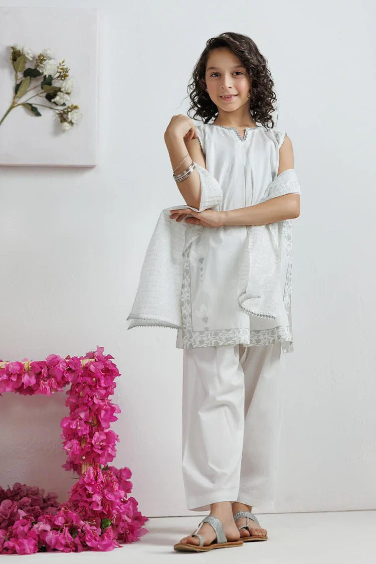 Picture of KAD-03168 | White & Silver | Casual 3 Piece Suit | Cotton Lawn Printed - Available at Raja Sahib