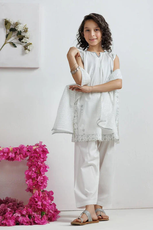 Picture of KAD-03168 | White & Silver | Casual 3 Piece Suit | Cotton Lawn Printed - Available at Raja Sahib
