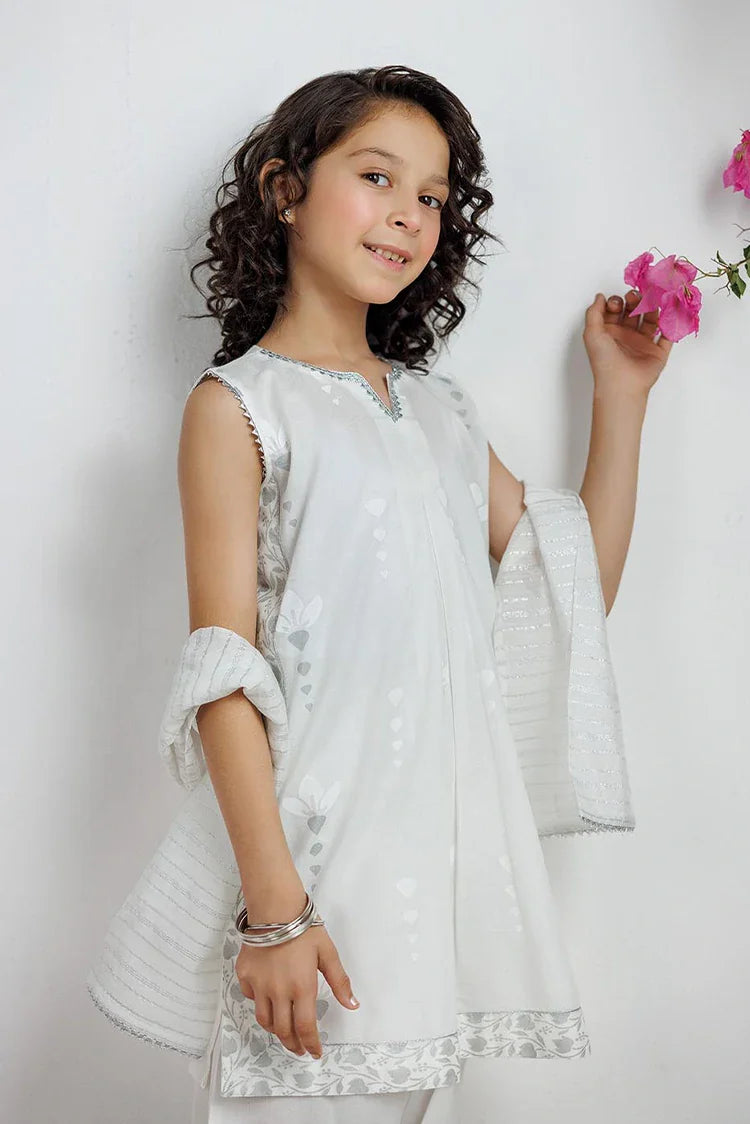 Picture of KAD-03168 | White & Silver | Casual 3 Piece Suit | Cotton Lawn Printed - Available at Raja Sahib