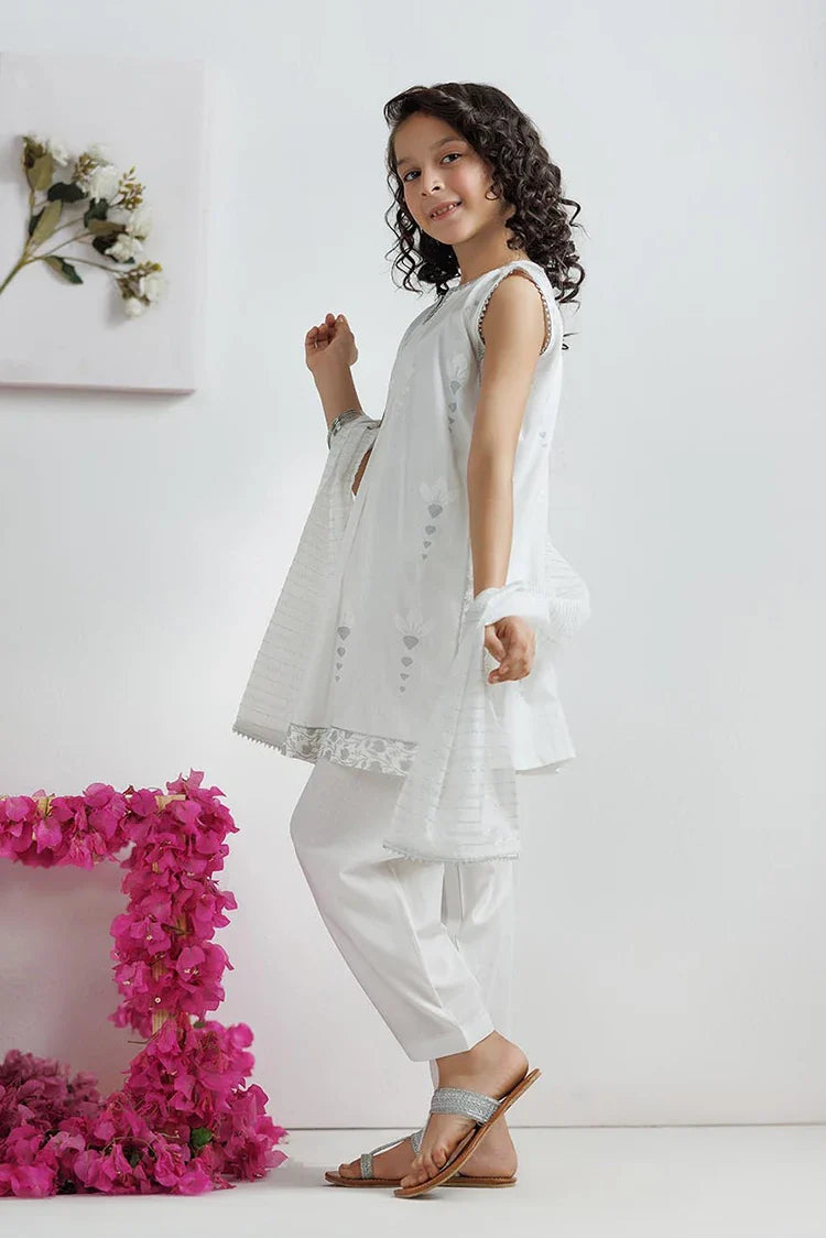 Picture of KAD-03168 | White & Silver | Casual 3 Piece Suit | Cotton Lawn Printed - Available at Raja Sahib