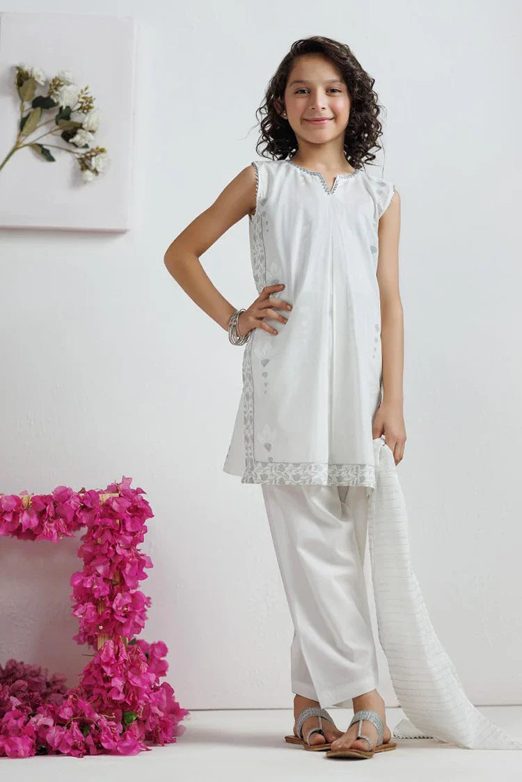 Picture of KAD-03168 | White & Silver | Casual 3 Piece Suit | Cotton Lawn Printed - Available at Raja Sahib
