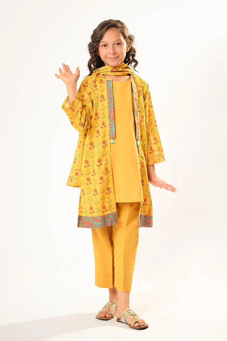Picture of Kids winter clothes | Mustard & Multicolor | Casual 3 Piece Suit | Cotton Khaddar Printed | KAD-03191 - Available at Raja Sahib