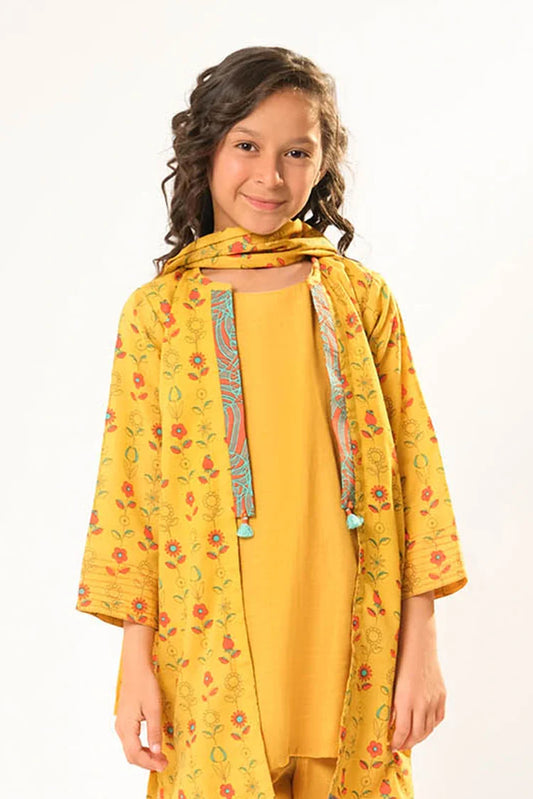 Picture of Kids winter clothes | Mustard & Multicolor | Casual 3 Piece Suit | Cotton Khaddar Printed | KAD-03191 - Available at Raja Sahib