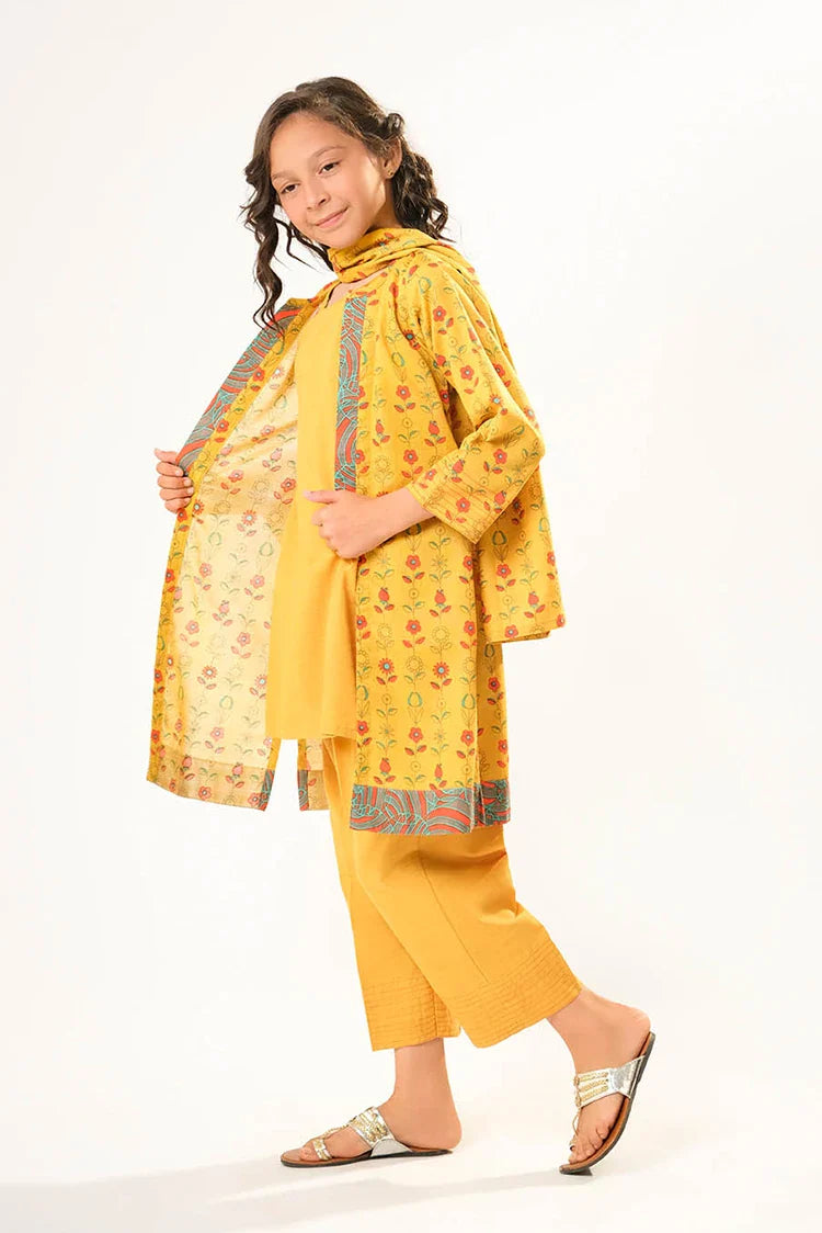 Picture of Kids winter clothes | Mustard & Multicolor | Casual 3 Piece Suit | Cotton Khaddar Printed | KAD-03191 - Available at Raja Sahib