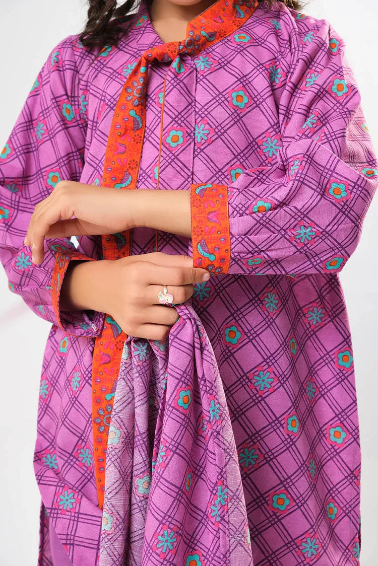 Picture of Kids winter clothes | Purple & Multicolor | Casual 3 Piece Suit | Cotton Khaddar Printed | KAD-03192 - Available at Raja Sahib