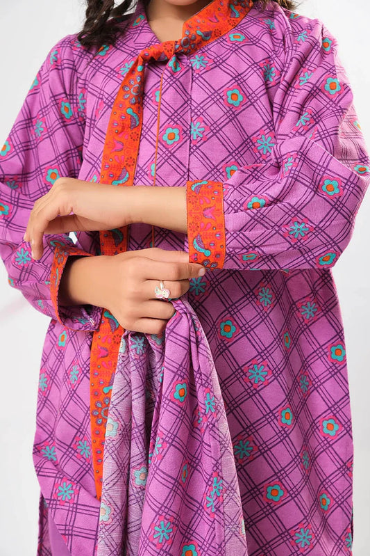 Picture of Kids winter clothes | Purple & Multicolor | Casual 3 Piece Suit | Cotton Khaddar Printed | KAD-03192 - Available at Raja Sahib