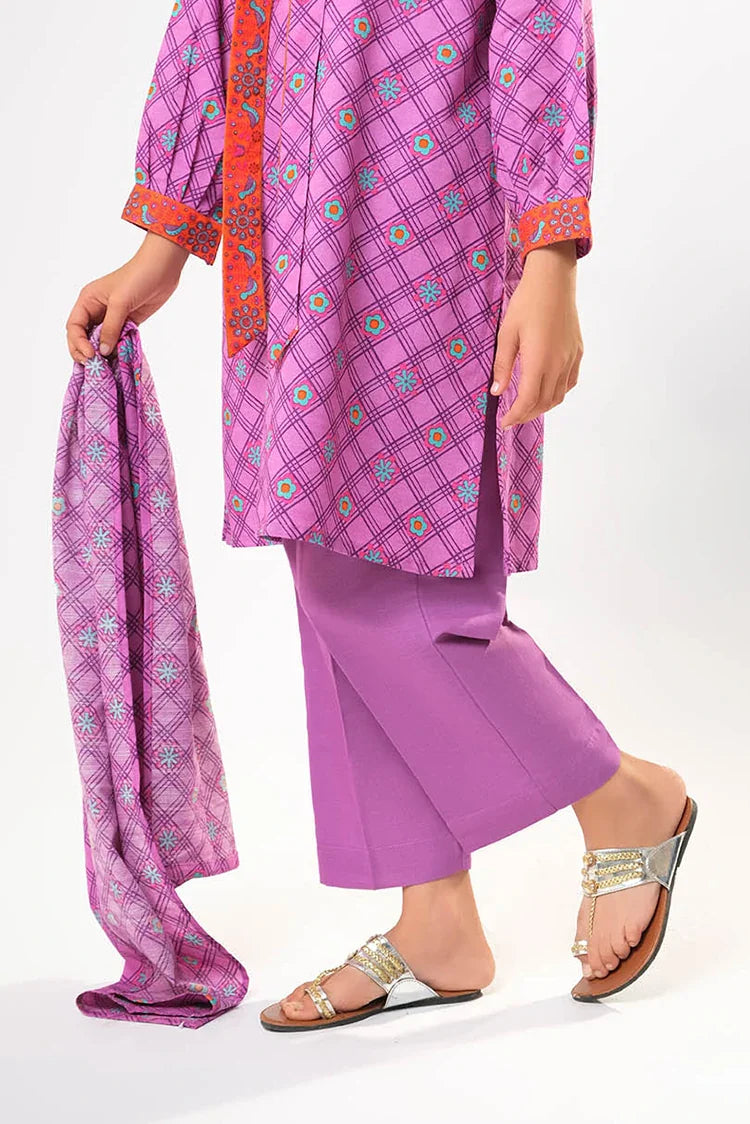 Picture of Kids winter clothes | Purple & Multicolor | Casual 3 Piece Suit | Cotton Khaddar Printed | KAD-03192 - Available at Raja Sahib