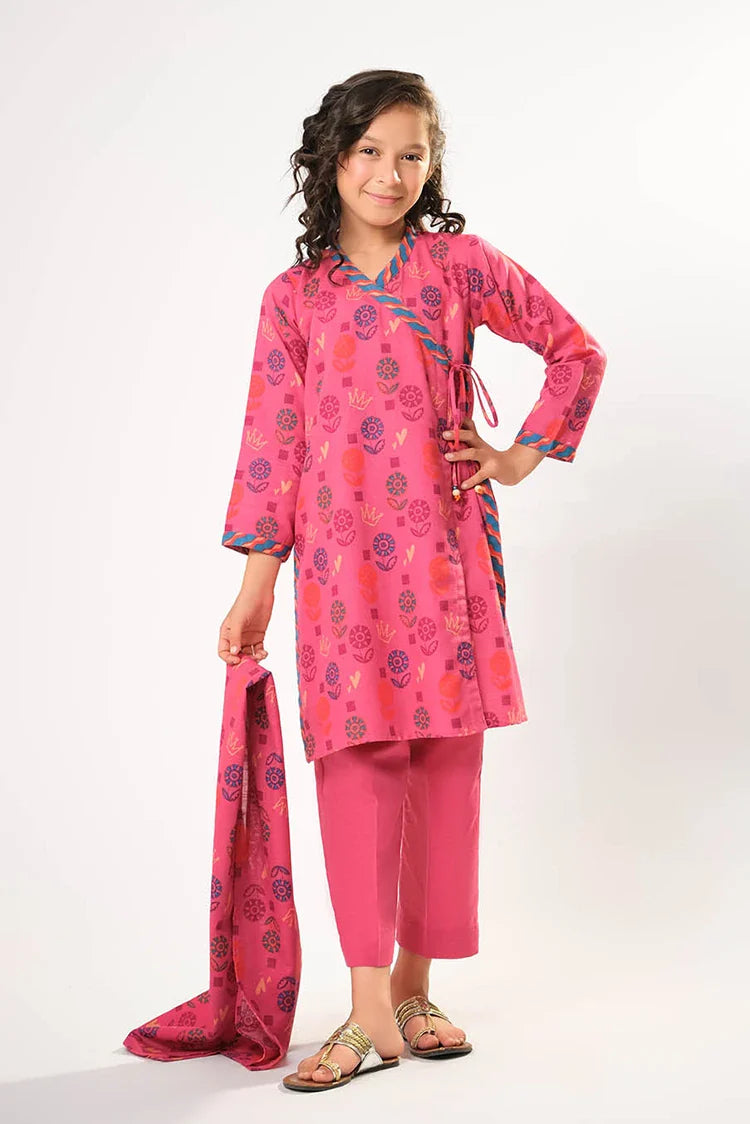 Picture of Kids winter clothes | Tea Pink & Multicolor | Casual 3 Piece Suit | Cotton Khaddar Printed | KAD-03194 - Available at Raja Sahib
