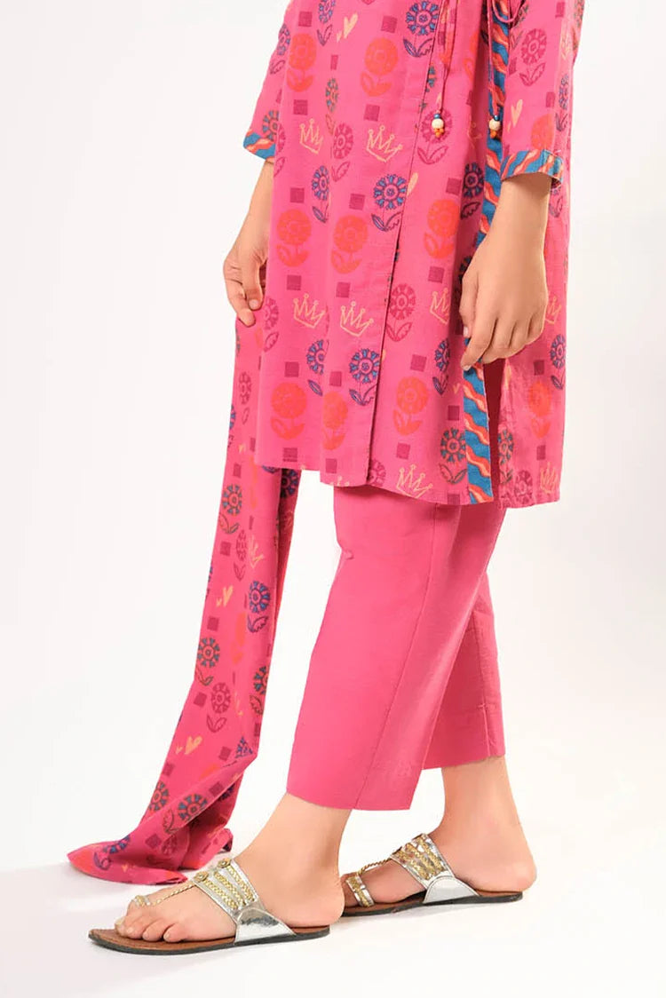 Picture of Kids winter clothes | Tea Pink & Multicolor | Casual 3 Piece Suit | Cotton Khaddar Printed | KAD-03194 - Available at Raja Sahib