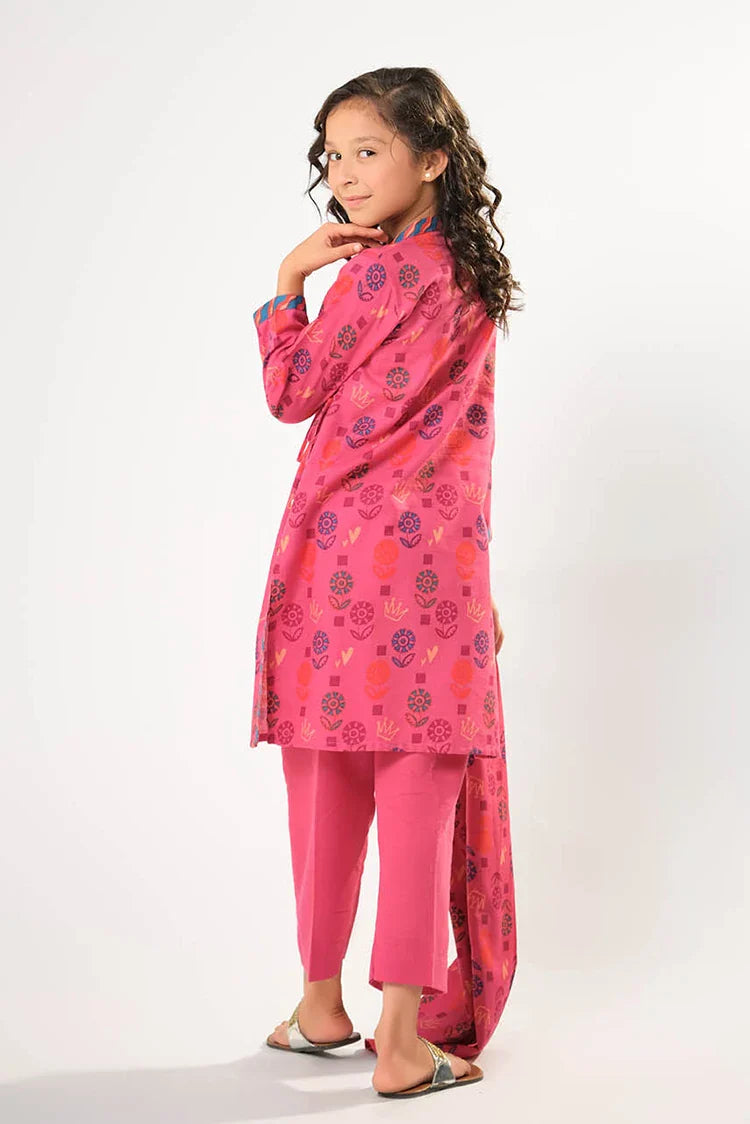 Picture of Kids winter clothes | Tea Pink & Multicolor | Casual 3 Piece Suit | Cotton Khaddar Printed | KAD-03194 - Available at Raja Sahib