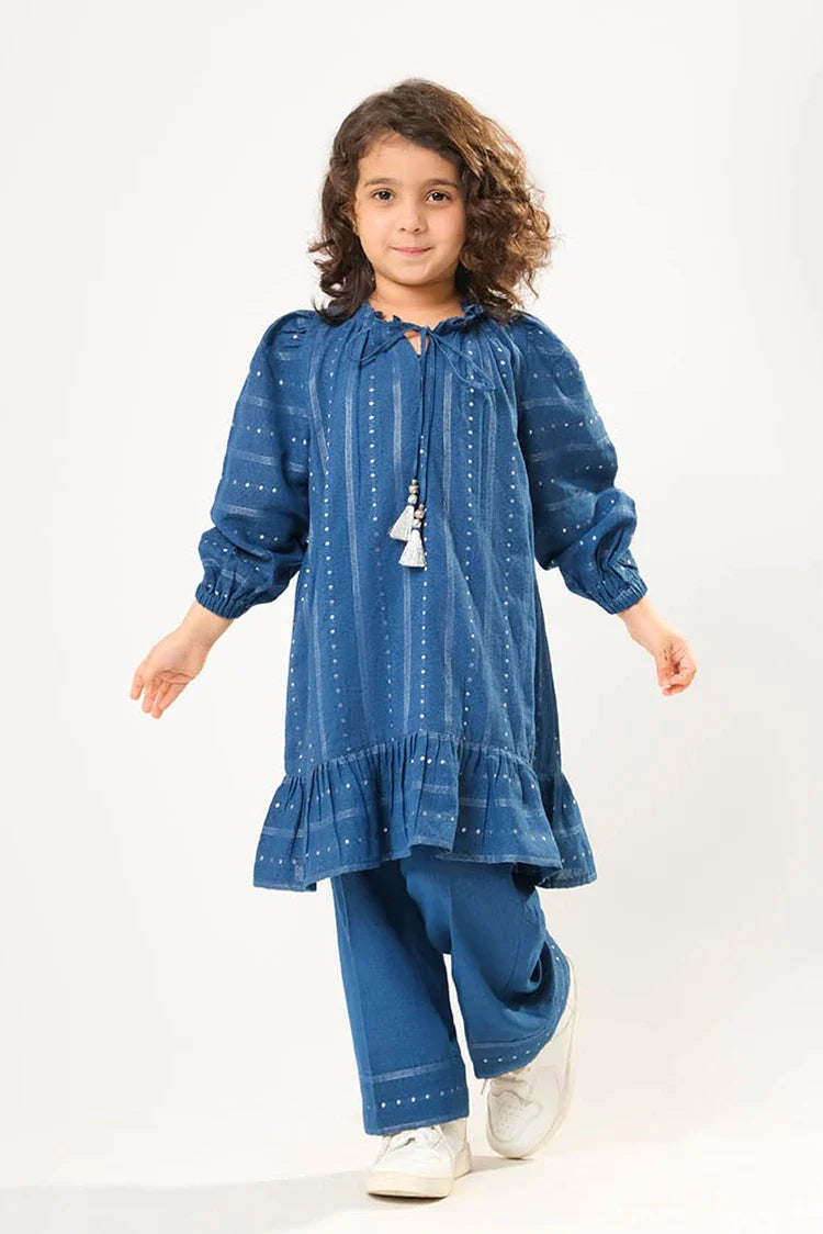 Picture of Kids winter clothes | Blue & Silver | Casual 3 Piece Suit | Cotton Karandi Dobby | KAD-03216 - Available at Raja Sahib