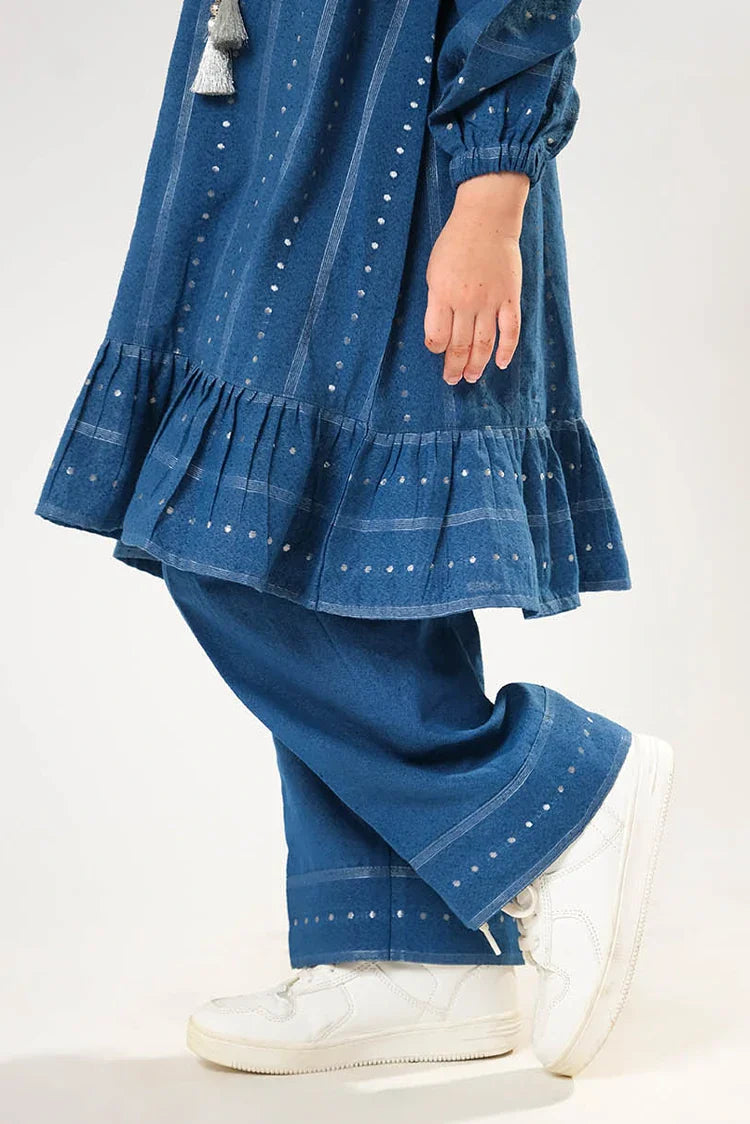 Picture of Kids winter clothes | Blue & Silver | Casual 3 Piece Suit | Cotton Karandi Dobby | KAD-03216 - Available at Raja Sahib