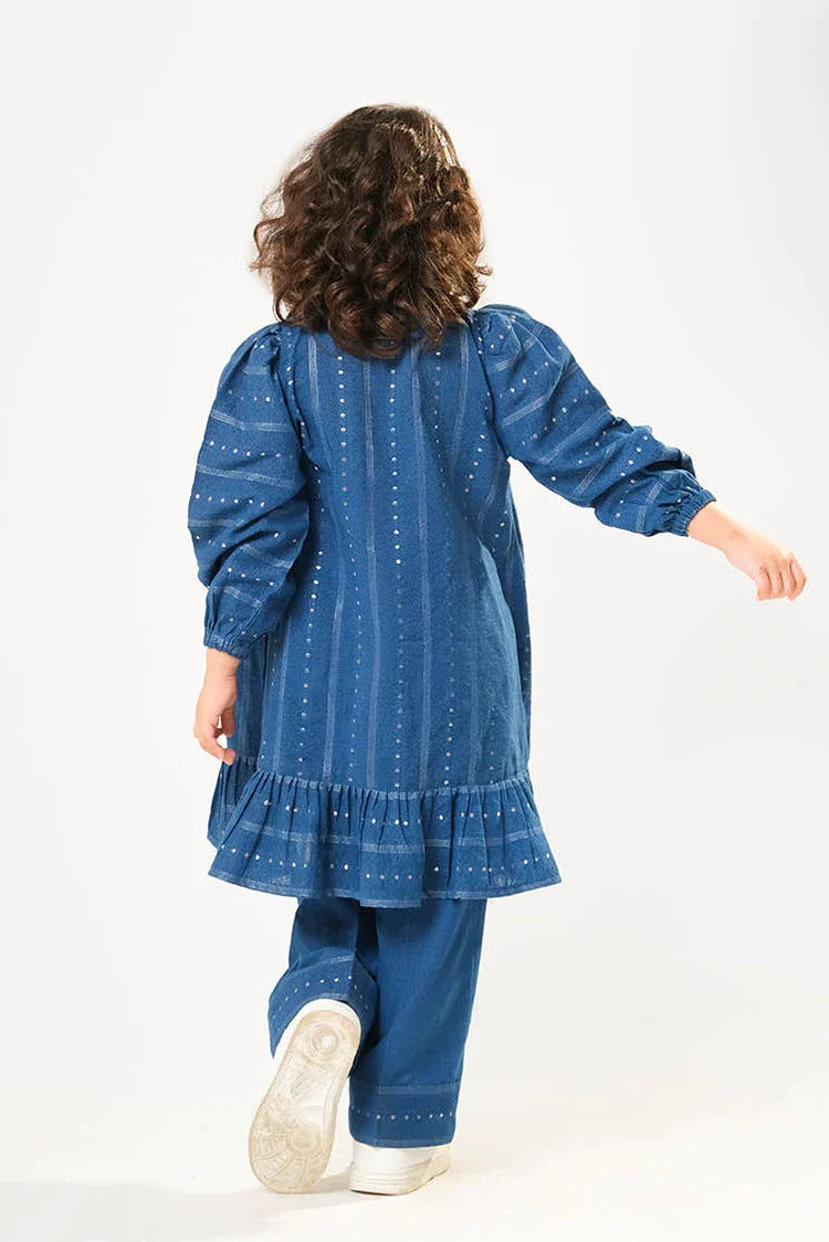 Picture of Kids winter clothes | Blue & Silver | Casual 3 Piece Suit | Cotton Karandi Dobby | KAD-03216 - Available at Raja Sahib