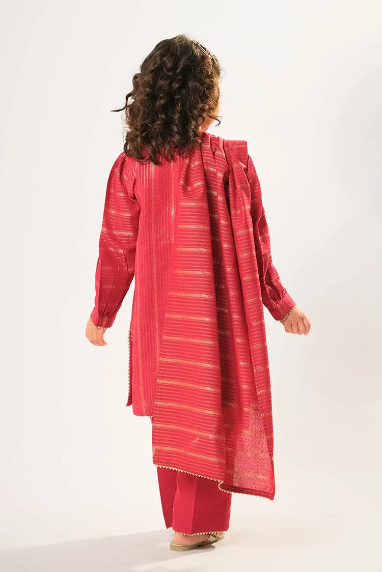 Picture of Kids winter clothes | Red & Gold | Casual 3 Piece Suit | Cotton Karandi Dobby | KAD-03217 - Available at Raja Sahib