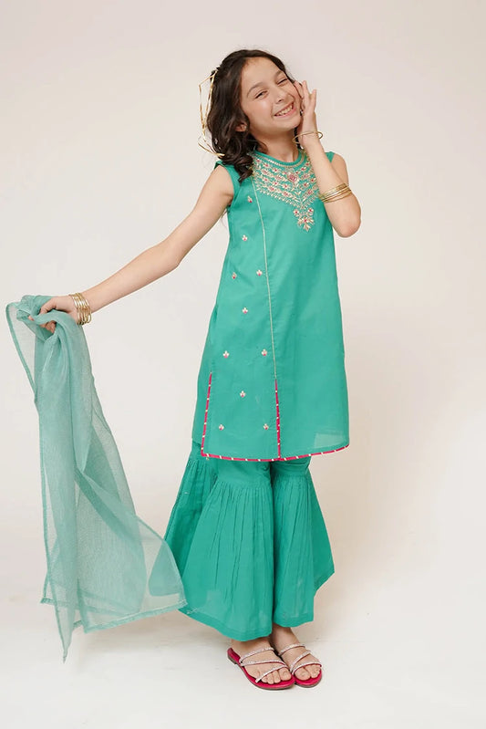 Picture of Senorita - Kids Casual Dress - Casual 3 Piece Suit - Cotton Plain Embroidery - KAD-03422 - Available at Raja Sahib