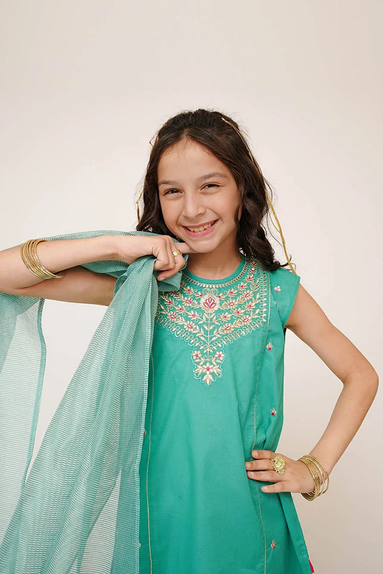 Picture of Senorita - Kids Casual Dress - Casual 3 Piece Suit - Cotton Plain Embroidery - KAD-03422 - Available at Raja Sahib